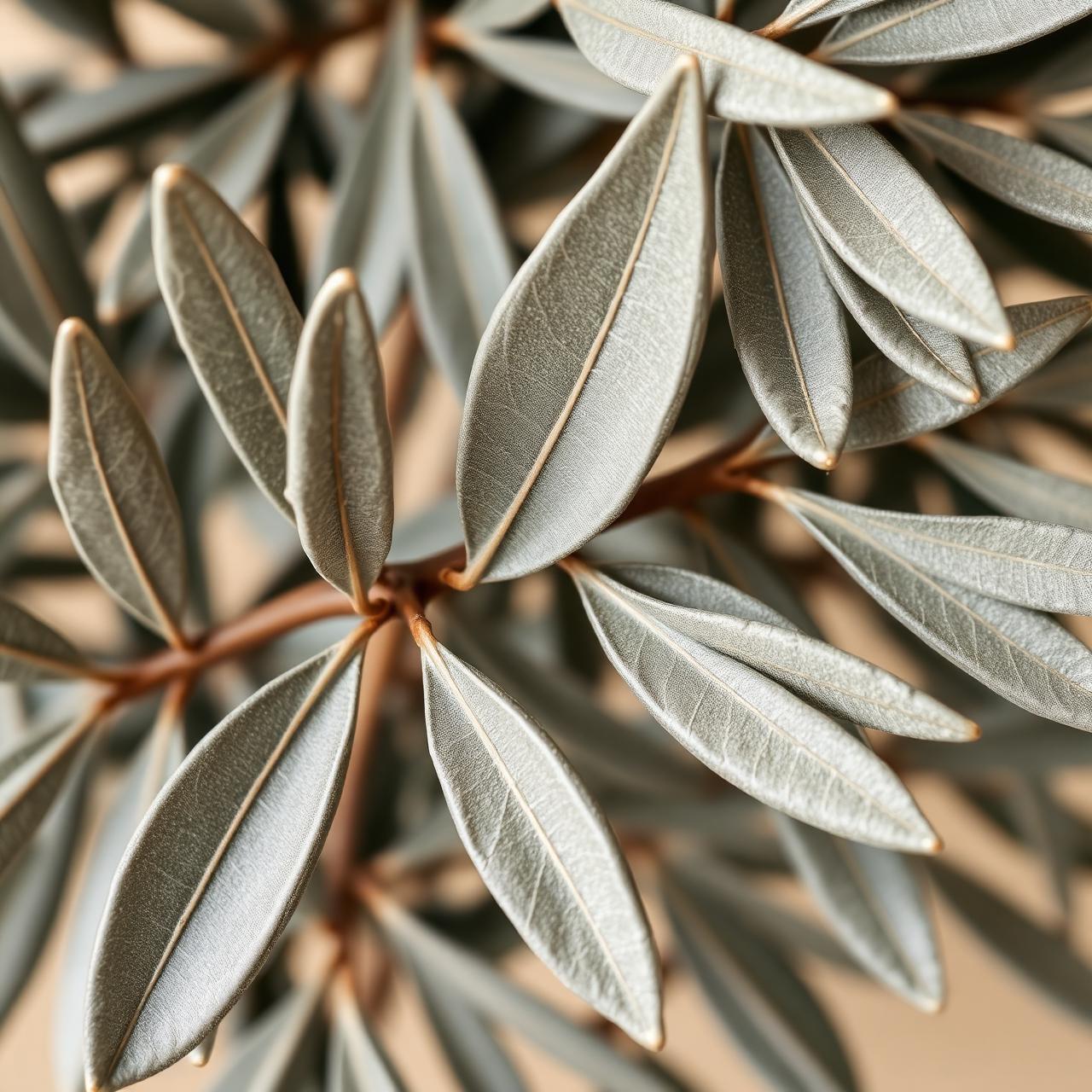 Close-up of real-touch olive leaves